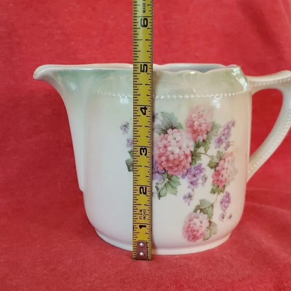 Large Vintage Floral Creamer Pitcher - Scalloped Edge - Marked 